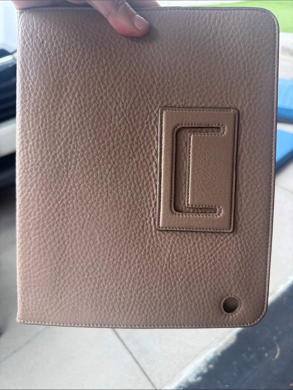 Salvatore Ferragamo Men’s Beige Pebbled Leather original iPad Folio Case